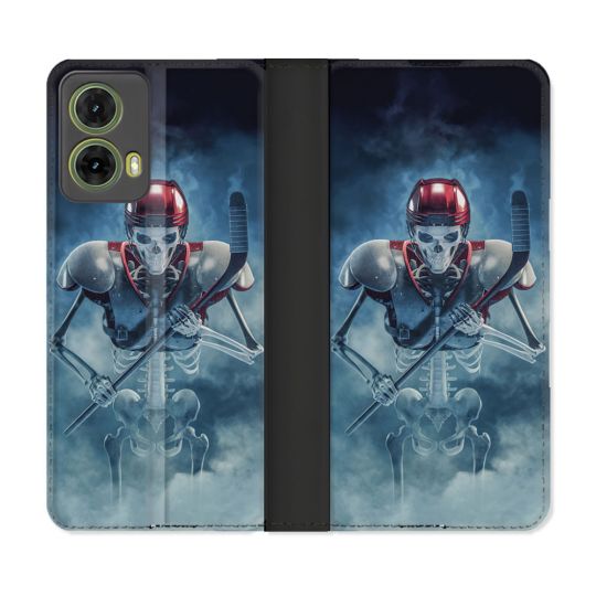 Housse cuir portefeuille Pour Motorola G85 5G Sport Hockey Squelette