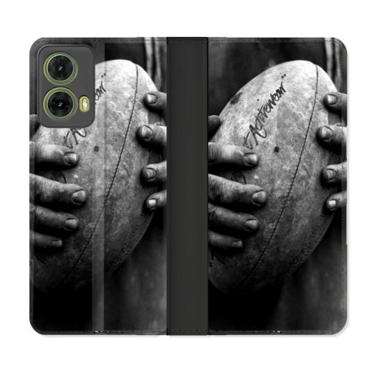 Housse cuir portefeuille Pour Motorola G85 5G Sport Rugby Ballon Vintage