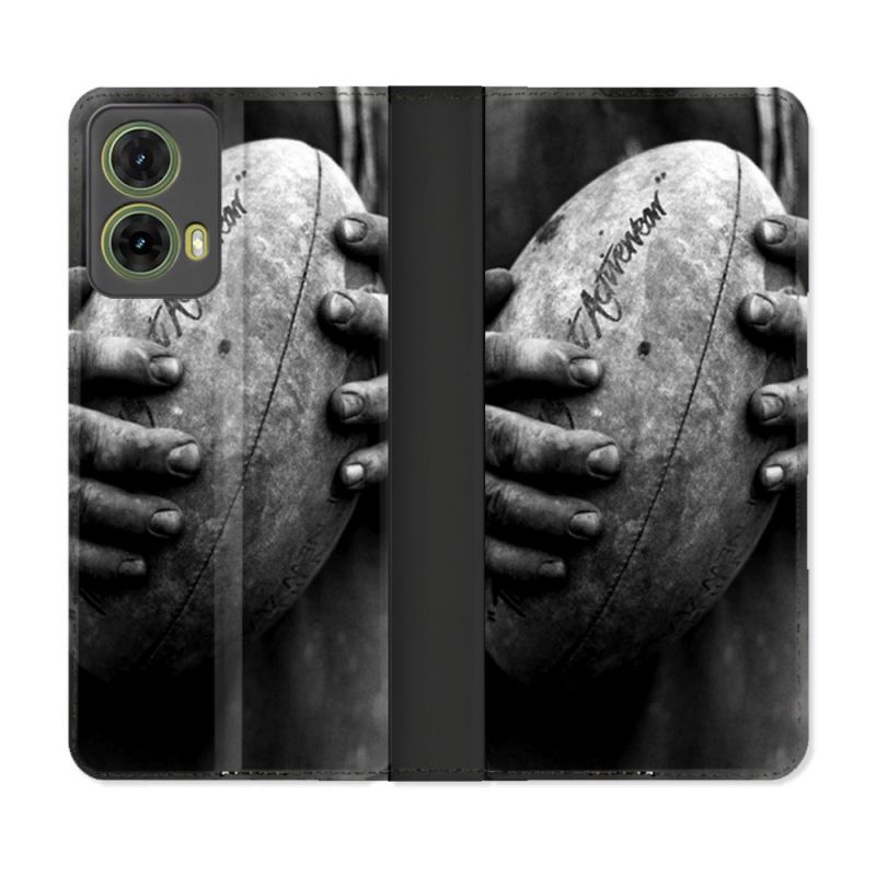 Housse cuir portefeuille Pour Motorola G85 5G Sport Rugby Ballon Vintage