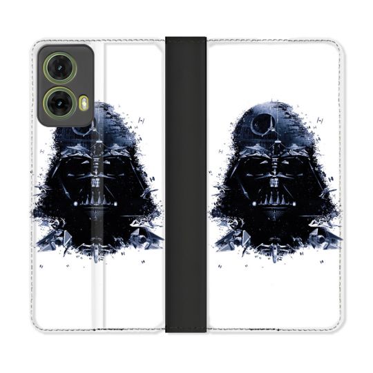 Housse cuir portefeuille Pour Motorola G85 5G Star Wars - Dark Vador Blanc