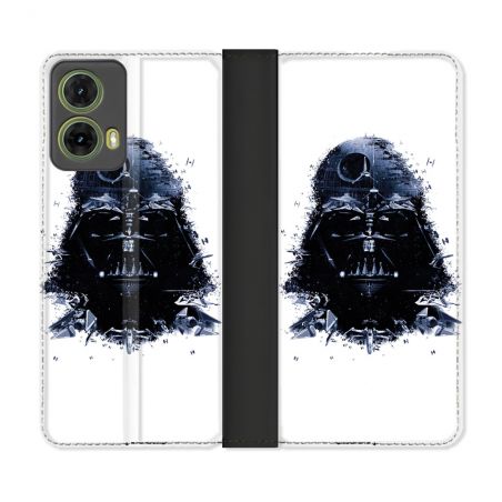 Housse cuir portefeuille Pour Motorola G85 5G Star Wars - Dark Vador Blanc
