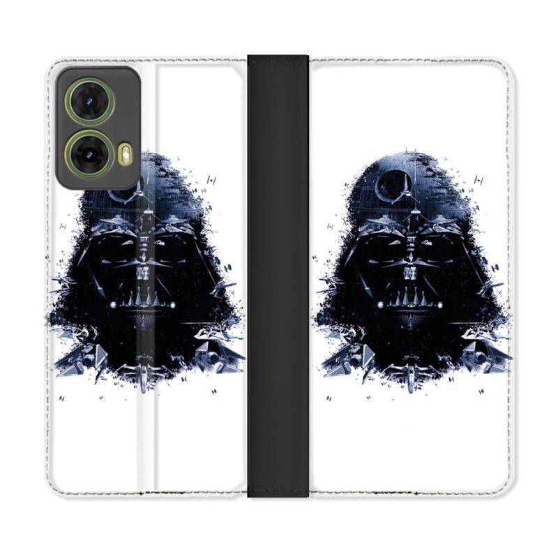 Housse cuir portefeuille Pour Motorola G85 5G Star Wars - Dark Vador Blanc