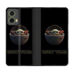 Housse cuir portefeuille Pour Motorola G85 5G Star Wars - Yoda bebe noir