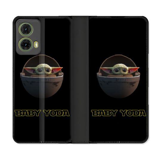 Housse cuir portefeuille Pour Motorola G85 5G Star Wars - Yoda bebe noir