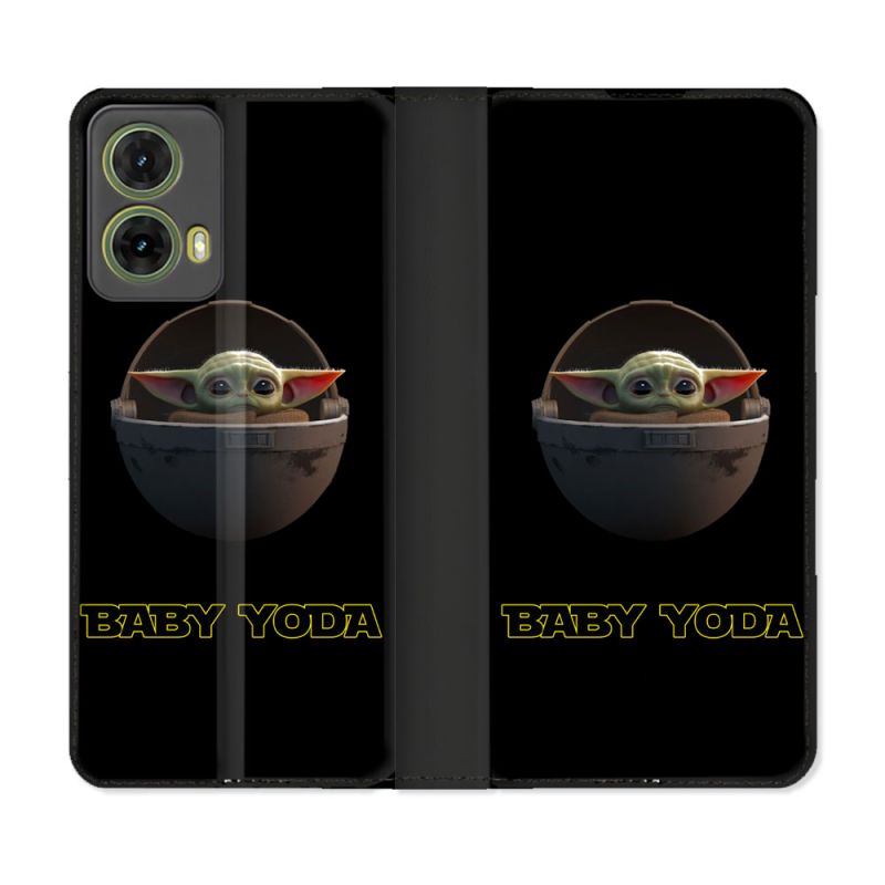 Housse cuir portefeuille Pour Motorola G85 5G Star Wars - Yoda bebe noir