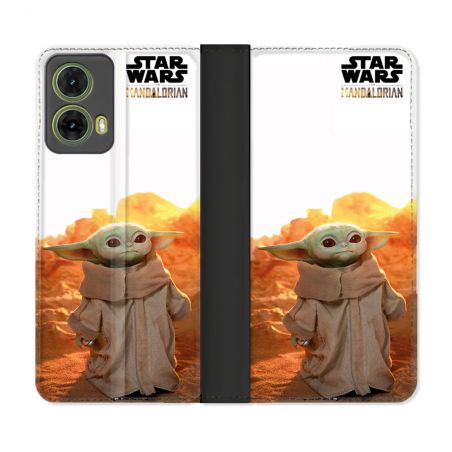 Housse cuir portefeuille Pour Motorola G85 5G Star Wars - Yoda bebe soleil
