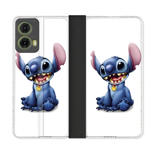 Housse cuir portefeuille Pour Motorola G85 5G Stitch Blanc