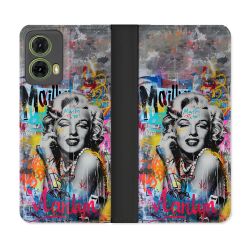 Housse cuir portefeuille Pour Motorola G85 5G Street Art Maryline Monroe