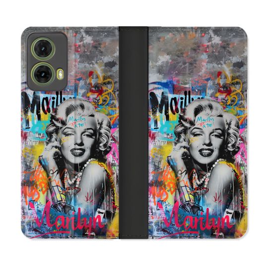 Housse cuir portefeuille Pour Motorola G85 5G Street Art Maryline Monroe