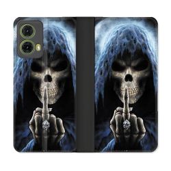 Housse cuir portefeuille Pour Motorola G85 5G Tete de Mort Doigt