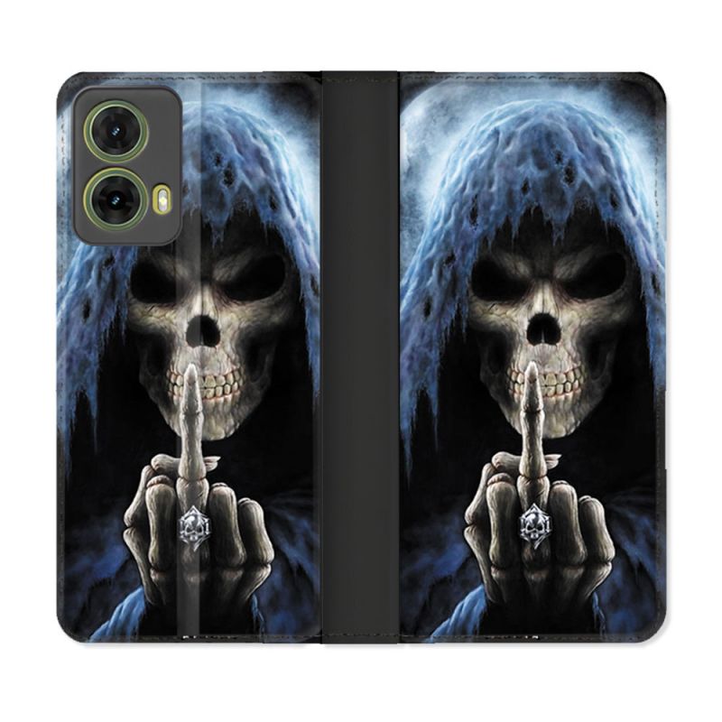 Housse cuir portefeuille Pour Motorola G85 5G Tete de Mort Doigt