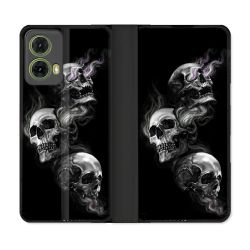 Housse cuir portefeuille Pour Motorola G85 5G Tete de Mort Triple