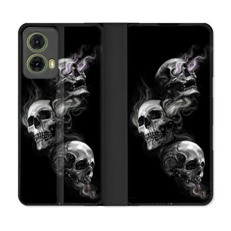 Housse cuir portefeuille Pour Motorola G85 5G Tete de Mort Triple