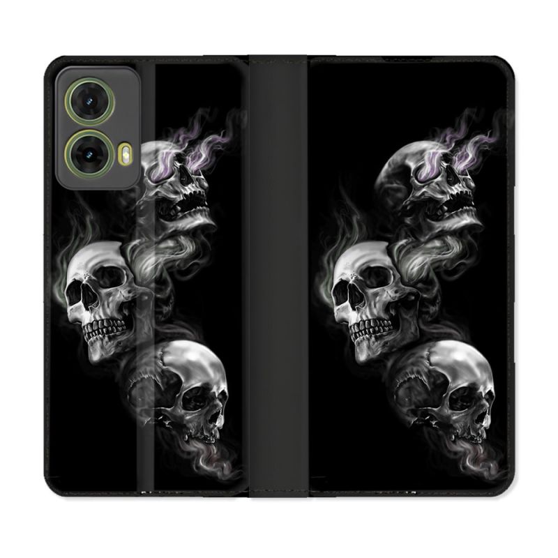 Housse cuir portefeuille Pour Motorola G85 5G Tete de Mort Triple
