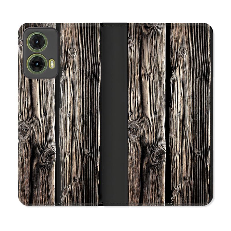 Housse cuir portefeuille Pour Motorola G85 5G Texture Bois