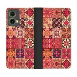 Housse cuir portefeuille Pour Motorola G85 5G Texture Carreau Ciment Rouge