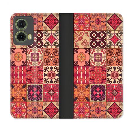Housse cuir portefeuille Pour Motorola G85 5G Texture Carreau Ciment Rouge