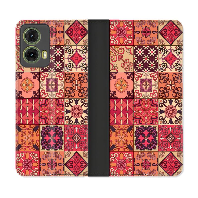 Housse cuir portefeuille Pour Motorola G85 5G Texture Carreau Ciment Rouge