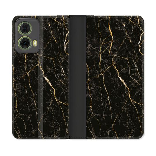 Housse cuir portefeuille Pour Motorola G85 5G Texture Marbre Noir