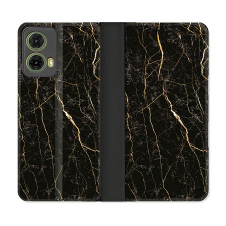 Housse cuir portefeuille Pour Motorola G85 5G Texture Marbre Noir