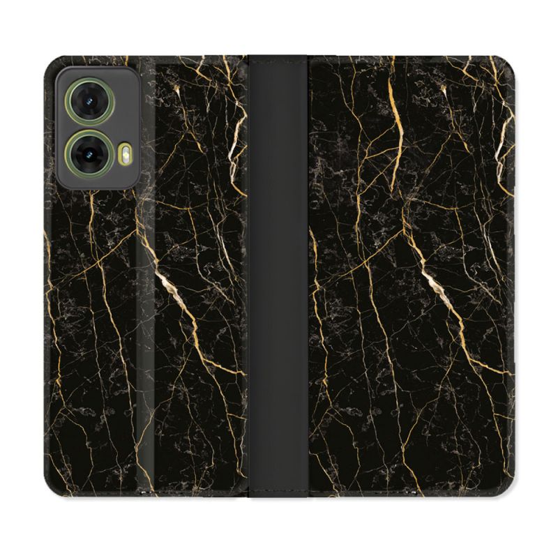 Housse cuir portefeuille Pour Motorola G85 5G Texture Marbre Noir