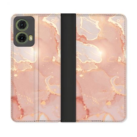 Housse cuir portefeuille Pour Motorola G85 5G Texture Marbre Rose