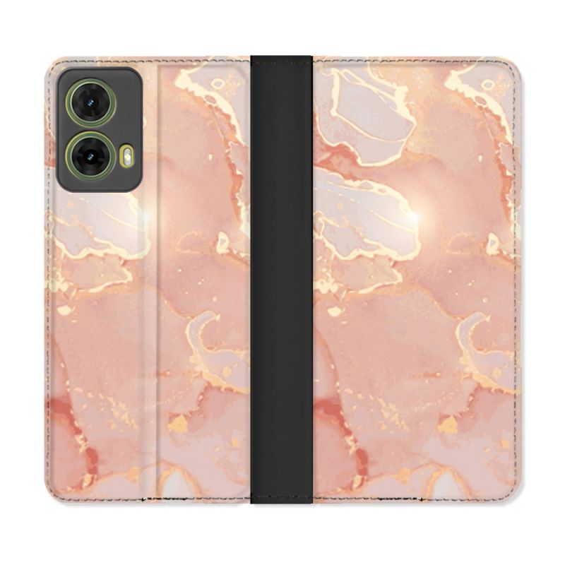 Housse cuir portefeuille Pour Motorola G85 5G Texture Marbre Rose