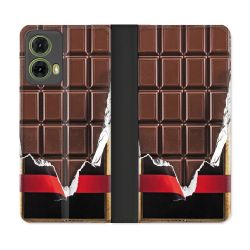 Housse cuir portefeuille Pour Motorola G85 5G Texture Trompe Oeil Chocolat