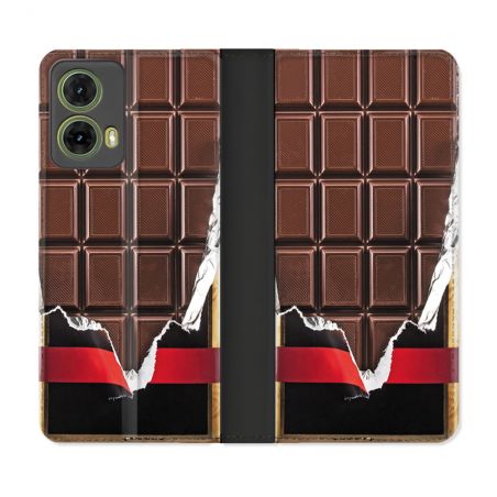 Housse cuir portefeuille Pour Motorola G85 5G Texture Trompe Oeil Chocolat