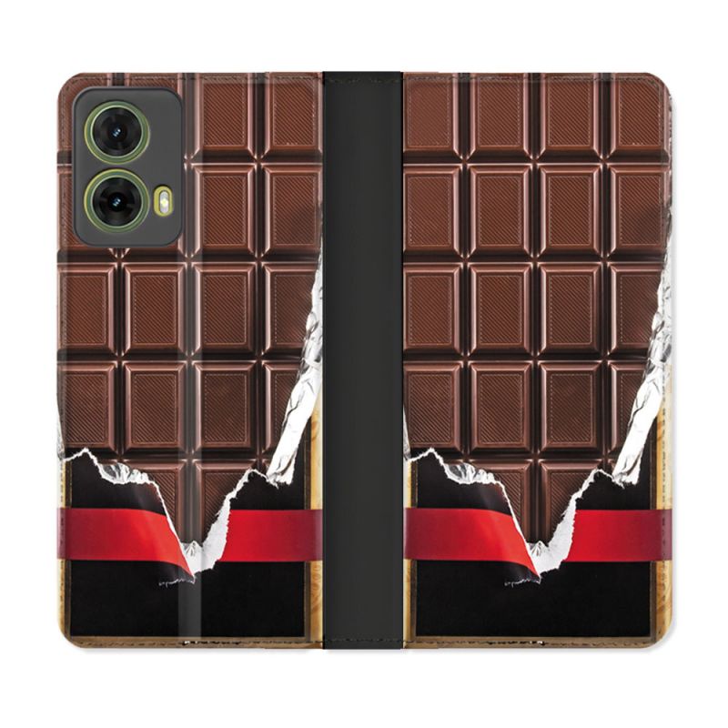 Housse cuir portefeuille Pour Motorola G85 5G Texture Trompe Oeil Chocolat