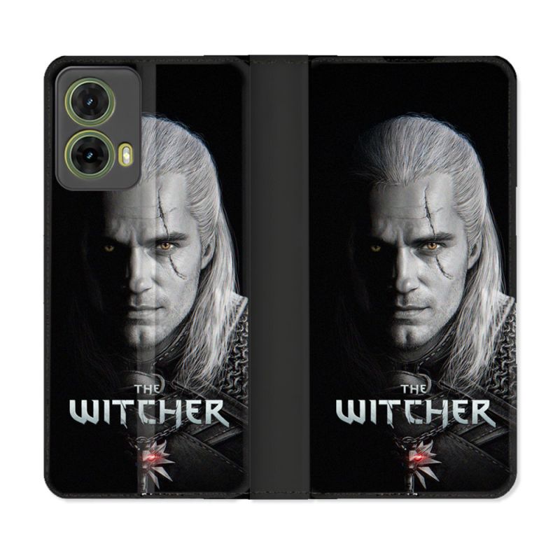 Housse cuir portefeuille Pour Motorola G85 5G The Witcher Noir