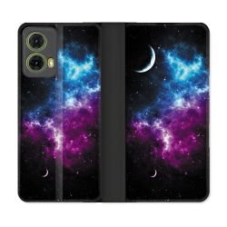 Housse cuir portefeuille Pour Motorola G85 5G Univers Bleu Violet