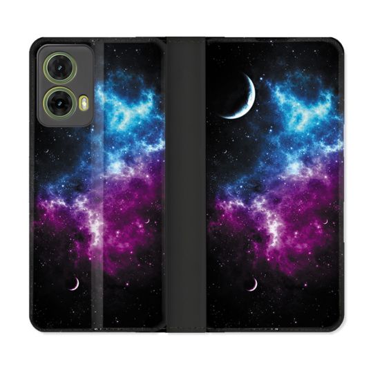 Housse cuir portefeuille Pour Motorola G85 5G Univers Bleu Violet