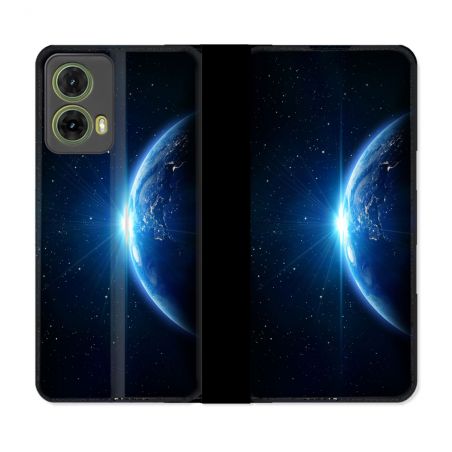 Housse cuir portefeuille Pour Motorola G85 5G Univers Planete Terre