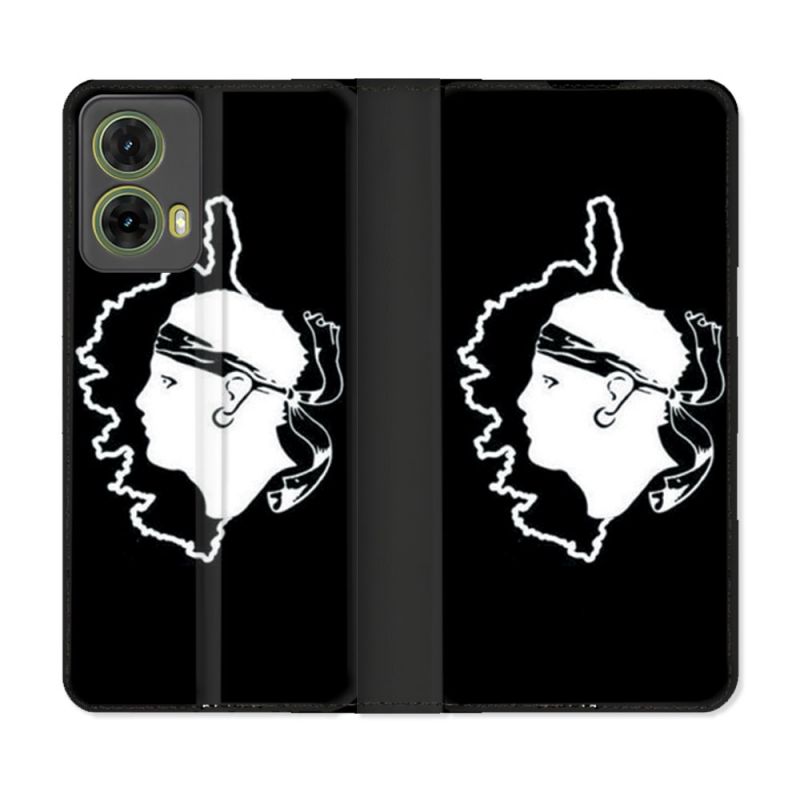 Housse cuir portefeuille Pour Motorola G85 5G Voyage Corse Noir