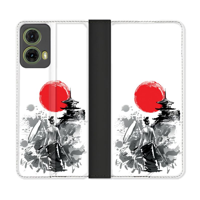 Housse cuir portefeuille Pour Motorola G85 5G Voyage Japon Femme