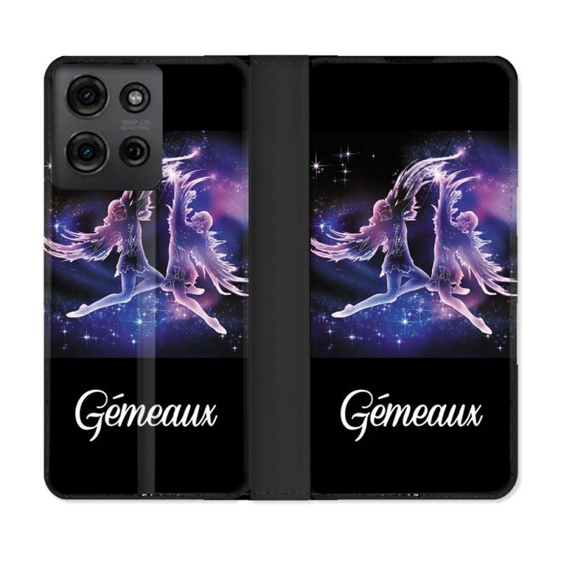 Housse cuir portefeuille Pour Motorola G75 5G Signe Zodiaque 2 Gémeaux