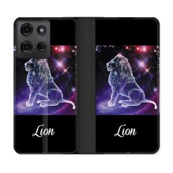 Housse cuir portefeuille Pour Motorola G75 5G Signe Zodiaque 2 Lion