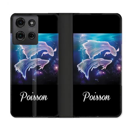 Housse cuir portefeuille Pour Motorola G75 5G Signe Zodiaque 2 Poisson