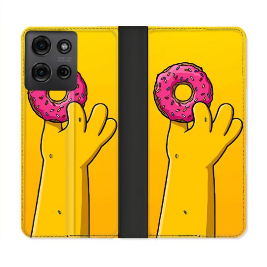 Housse cuir portefeuille Pour Motorola G75 5G Simpson Donuts