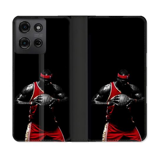 Housse cuir portefeuille Pour Motorola G75 5G Sport Basketeur