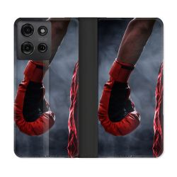 Housse cuir portefeuille Pour Motorola G75 5G Sport Boxe Gant Rouge