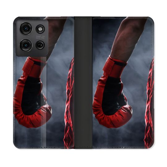 Housse cuir portefeuille Pour Motorola G75 5G Sport Boxe Gant Rouge