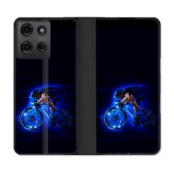 Housse cuir portefeuille Pour Motorola G75 5G Sport Cyclisme Bleu