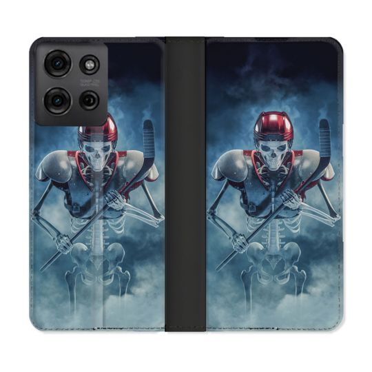 Housse cuir portefeuille Pour Motorola G75 5G Sport Hockey Squelette