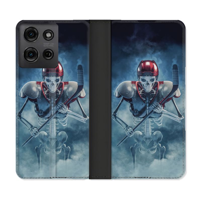 Housse cuir portefeuille Pour Motorola G75 5G Sport Hockey Squelette