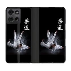Housse cuir portefeuille Pour Motorola G75 5G Sport Judo Noir