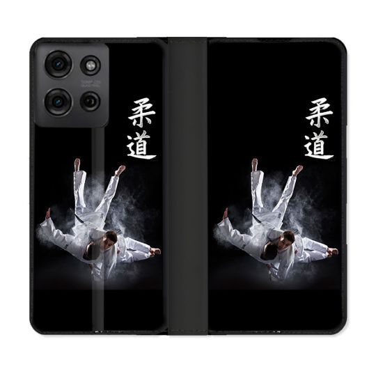 Housse cuir portefeuille Pour Motorola G75 5G Sport Judo Noir