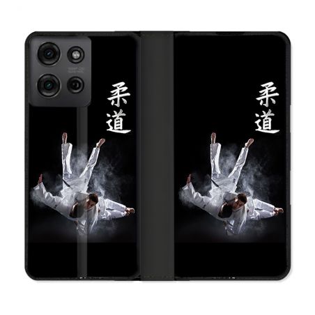 Housse cuir portefeuille Pour Motorola G75 5G Sport Judo Noir