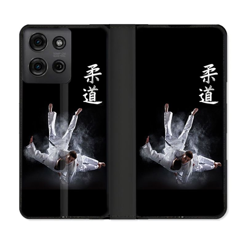 Housse cuir portefeuille Pour Motorola G75 5G Sport Judo Noir